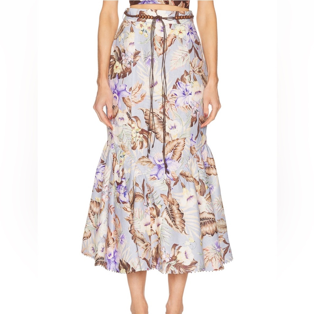 Zimmermann Blue Ruffled Trumpet Midi Skirt